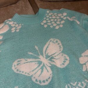 Women's Blue Sweater with Butterfly Design